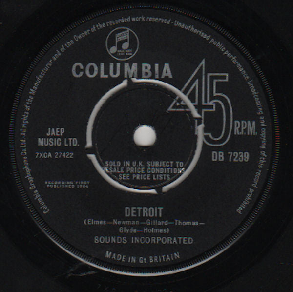 Sounds Incorporated : The Spartans (7", Single)