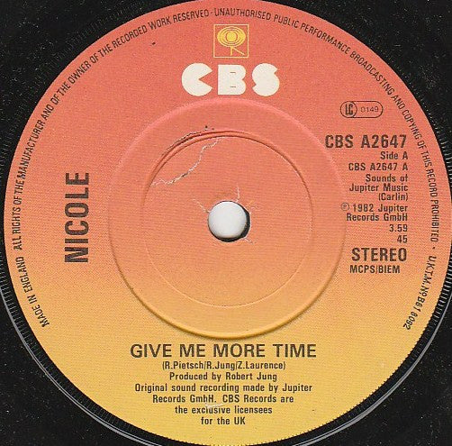 Nicole (2) : Give Me More Time (7", Single)