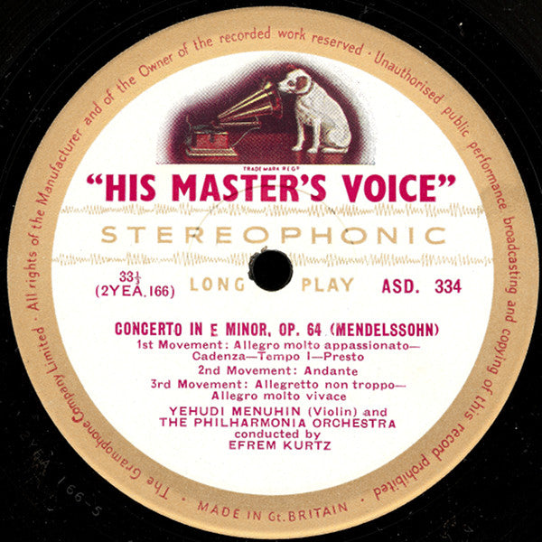 Felix Mendelssohn-Bartholdy, Max Bruch, Walter Susskind, Efrem Kurtz, Philharmonia Orchestra, Yehudi Menuhin : Concerto In E Minor Op. 64 / Concerto No.1 In G Minor Op.26 (LP, EW1)