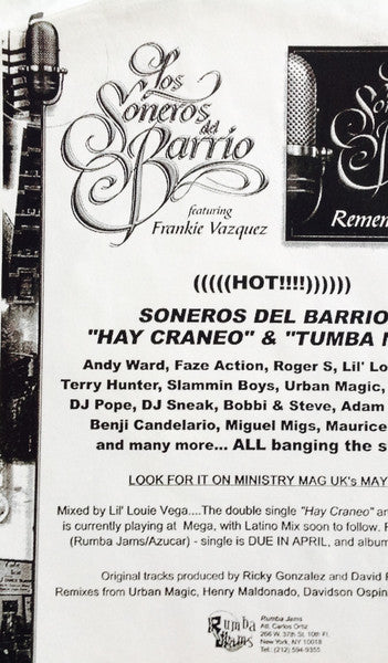 Los Soneros Del Barrio Featuring Frankie Vasquez* : Hay Craneo / Tumba Mabo (12", W/Lbl, Sti)