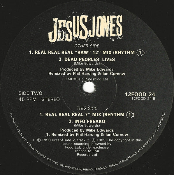 Jesus Jones : Real Real Real (12", Single)