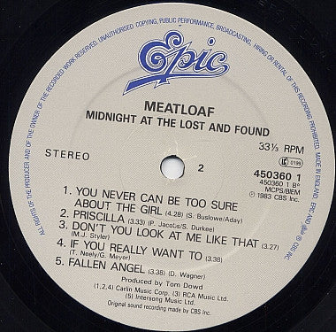 Meat Loaf : Midnight At The Lost And Found (LP, Album, RE)