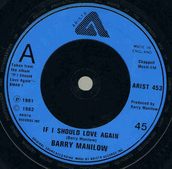Barry Manilow : If I Should Love Again (7", Single)