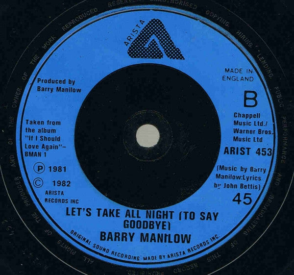 Barry Manilow : If I Should Love Again (7", Single)