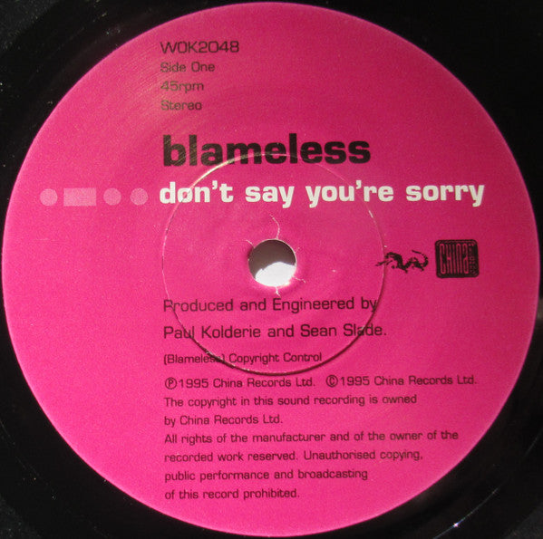 Blameless : Don't Say You're Sorry (7", Single, Ltd, Num)