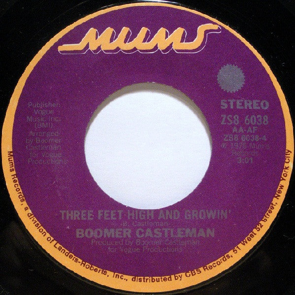 Boomer Castleman : Judy Mae / Three Feet High And Growin' (7", Styrene, Pit)