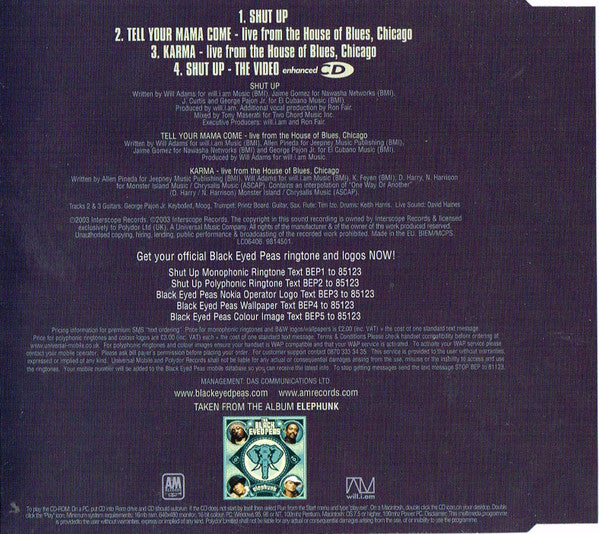 Black Eyed Peas : Shut Up (CD, Single, Enh)