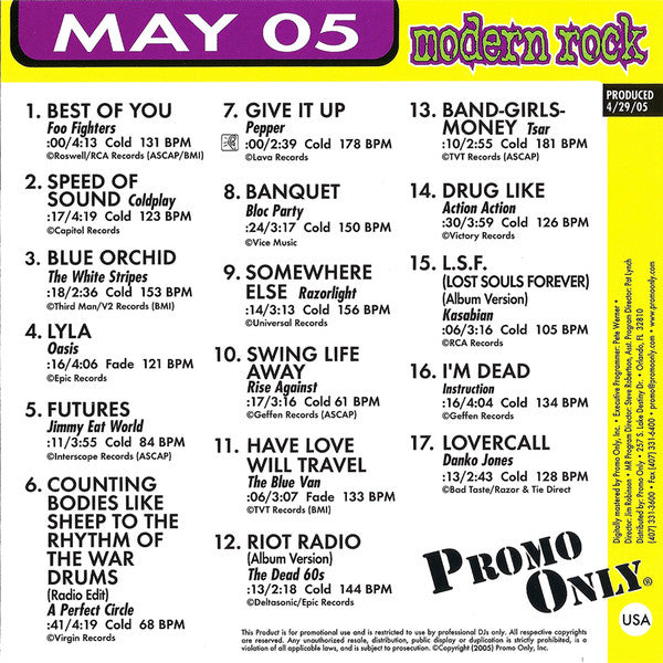 Various : Promo Only Modern Rock Radio: May 2005 (CD, Comp, Promo)