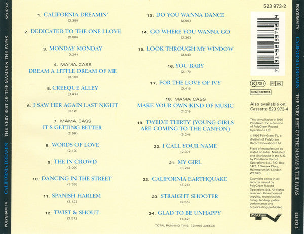 The Mamas & The Papas : California Dreamin' (The Very Best Of The Mamas & The Papas) (CD, Comp)