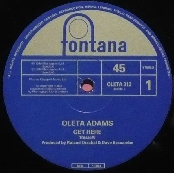 Oleta Adams : Get Here (12")