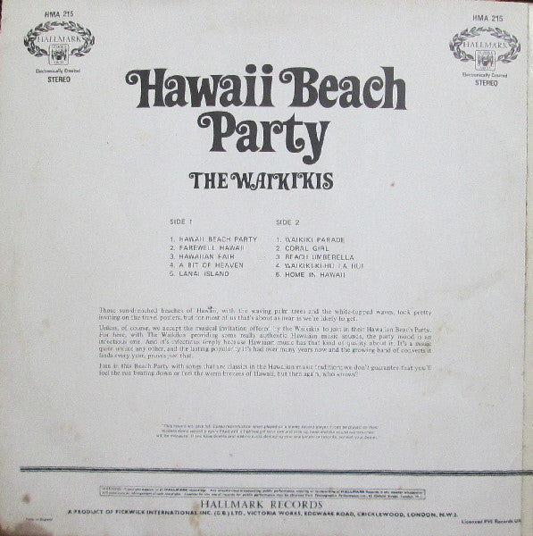 The Waikiki's : Hawaii Beach Party (LP, Album, RE)