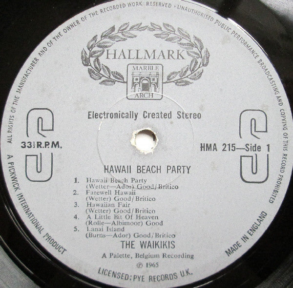 The Waikiki's : Hawaii Beach Party (LP, Album, RE)