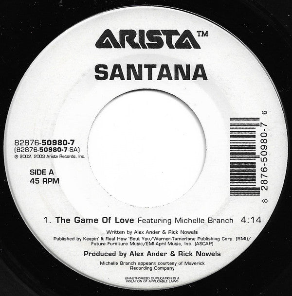 Santana Featuring Michelle Branch : The Game Of Love (7")
