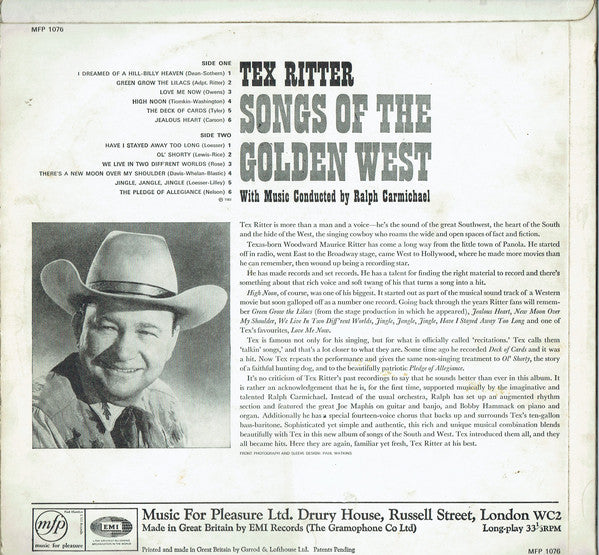 Tex Ritter : Songs Of The Golden West  (LP, Album, Mono, RE)