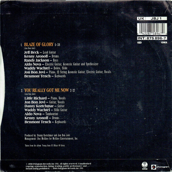 Jon Bon Jovi : Blaze Of Glory (7", Single, Sil)