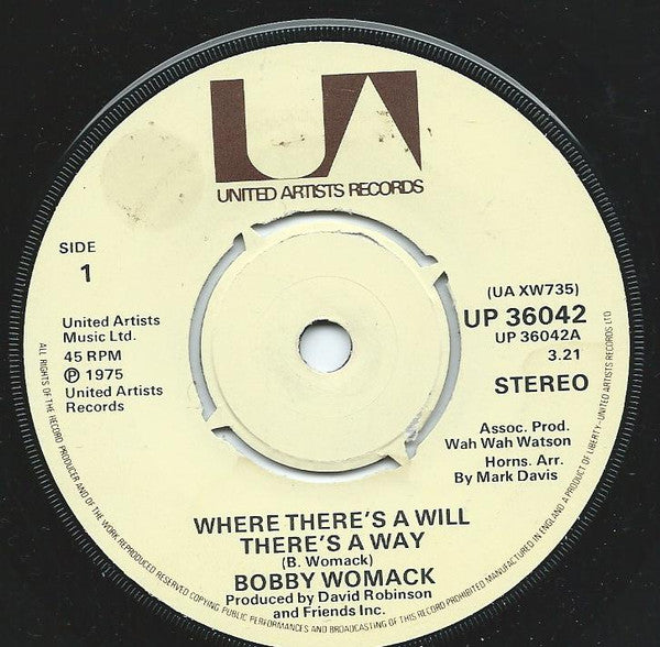 Bobby Womack : Where There's A WIll, There's A Way (7", Single)