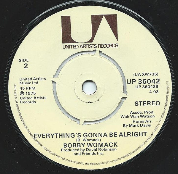 Bobby Womack : Where There's A WIll, There's A Way (7", Single)