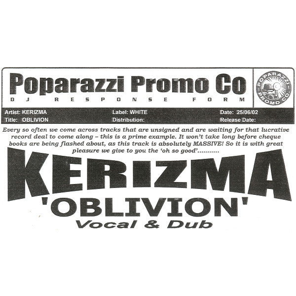 Kerizma (2) : Oblivion (12", Single, W/Lbl)