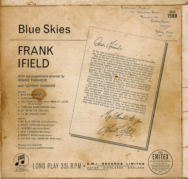 Frank Ifield : Blue Skies (LP, Album, Mono)