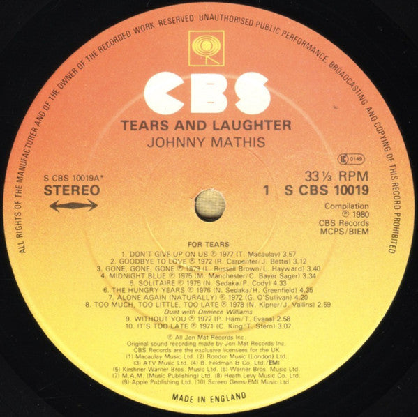 Johnny Mathis : Tears And Laughter (LP, Comp)