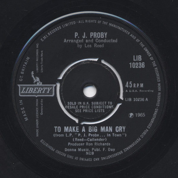 P.J. Proby : To Make A Big Man Cry (7", Single)