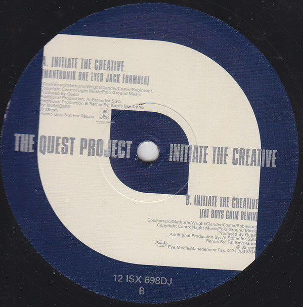 The Quest Project : Initiate The Creative (Mantronik & Fat Boys Grim Remixes) (12", Promo)