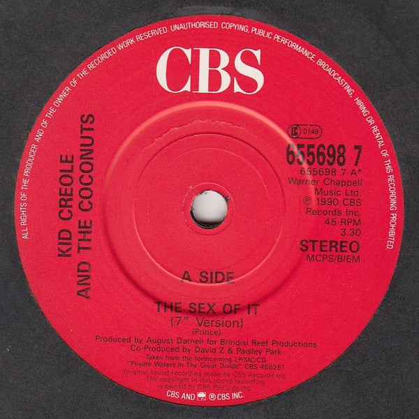 Kid Creole And The Coconuts : The Sex Of It (7", Single)