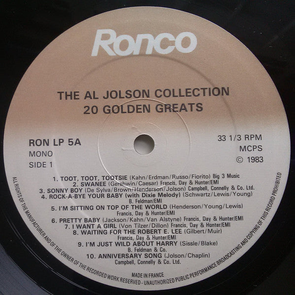 Al Jolson : The Al Jolson Collection (20 Golden Greats / 20 More Golden Greats) (2xLP, Comp, Mono)
