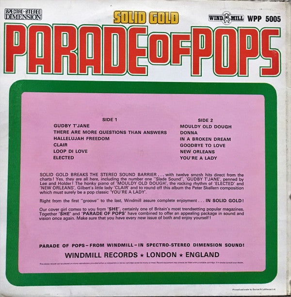 Unknown Artist : Solid Gold Parade Of Pops (LP, Album)