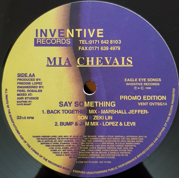 Mia Chevais : Say Something (12", Promo)