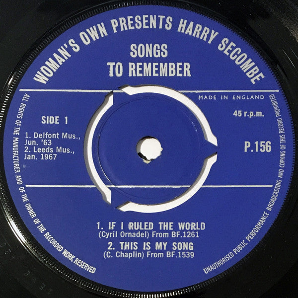 Harry Secombe : Songs To Remember (7", EP)