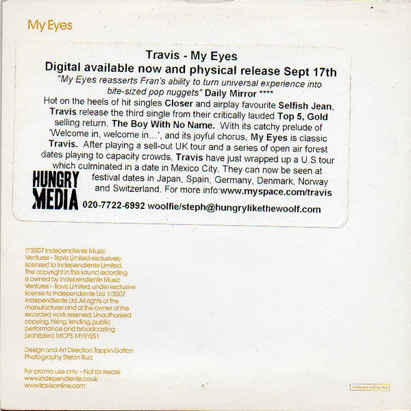 Travis : My Eyes (CD, Single, Promo)