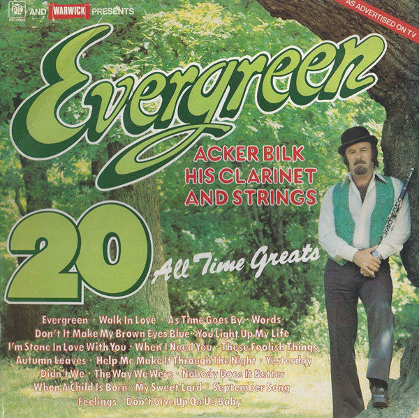 Acker Bilk His Clarinet And Strings : Evergreen (20 All Time Greats) (LP)