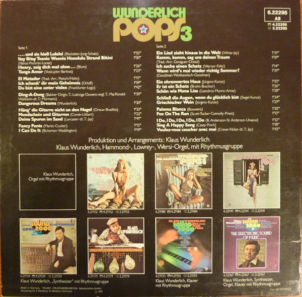 Klaus Wunderlich : Wunderlich Pops 3 (LP, Album, RE)