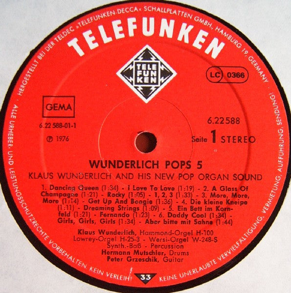 Klaus Wunderlich : Wunderlich Pops 5 (Klaus Wunderlich & His New Pop Organ Sound) (LP)