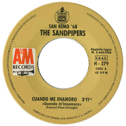 The Sandpipers : San Remo '68: Cuando Me Enamoro (7", Single)