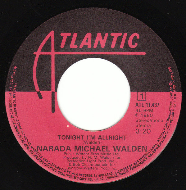 Narada Michael Walden : Tonight I'm Allright (7", Single)
