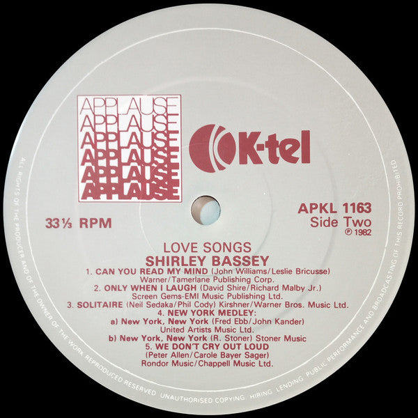 Shirley Bassey : Love Songs (LP, Album)