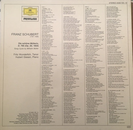 Franz Schubert, Fritz Wunderlich, Hubert Giesen : Die Schöne Müllerin (LP, RE)