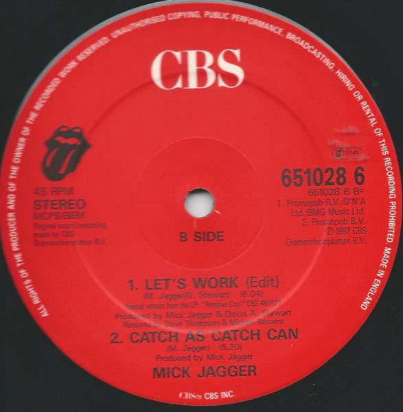 Mick Jagger : Let's Work (12", Single)
