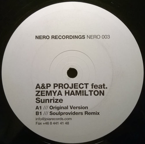 A&P Project Feat. Zemya Hamilton : Sunrize (12", Promo)