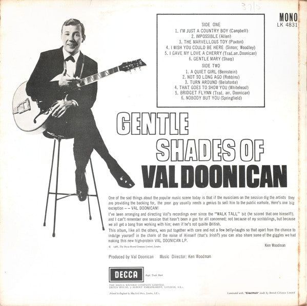 Val Doonican : Gentle Shades Of Val Doonican (LP, Album, Mono)