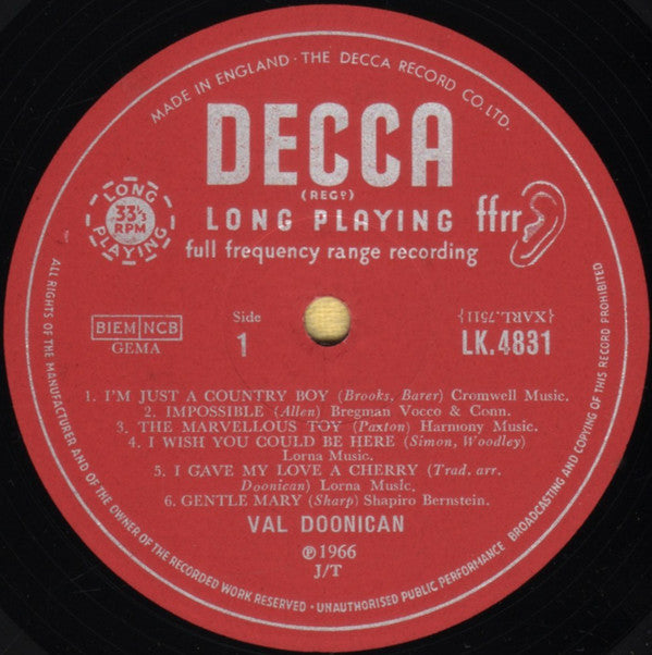 Val Doonican : Gentle Shades Of Val Doonican (LP, Album, Mono)