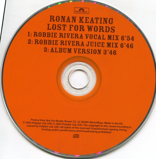 Ronan Keating : Lost For Words (CD, Single, Promo)