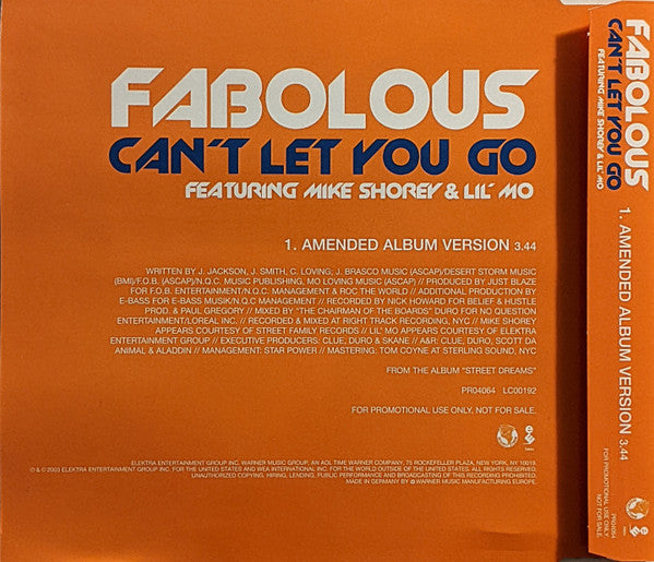 Fabolous Featuring Mike Shorey & Lil' Mo : Can't Let You Go (CD, Single, Promo)