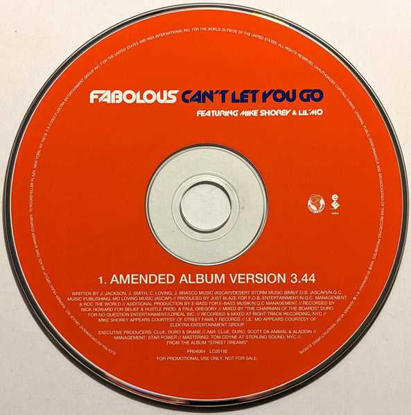 Fabolous Featuring Mike Shorey & Lil' Mo : Can't Let You Go (CD, Single, Promo)