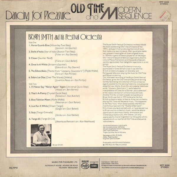 Bryan Smith And His Festival Orchestra : Dancing For Pleasure (LP, Album)