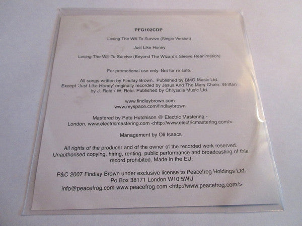 Findlay Brown : Losing The Will To Survive (CDr, Single, Promo)