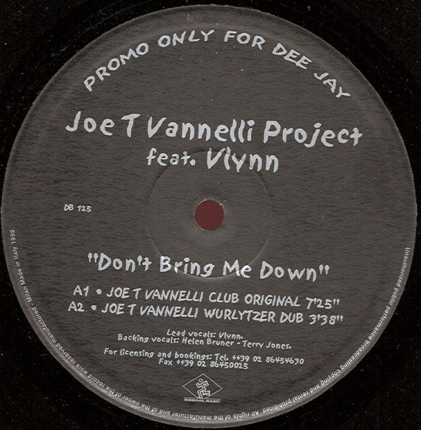 Joe T. Vannelli Project Feat. Vlynn : Don't Bring Me Down (2x12", Promo)