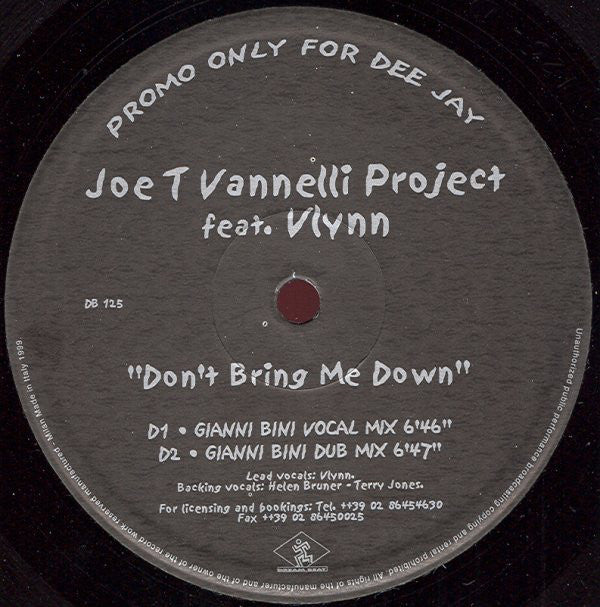 Joe T. Vannelli Project Feat. Vlynn : Don't Bring Me Down (2x12", Promo)